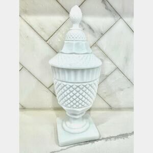 Vintage White Milk Glass Urn Jar with Lid Pedestal Apothecary Candy Cottagecore
